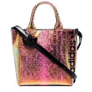 Adidas Conscious Logo Snake Print Crossbody Tote Bag Vivid Pink Metallic LE